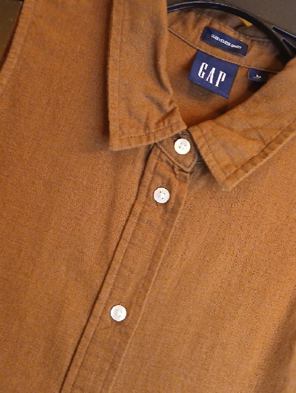 GAP. LINEN,Sleeveless Brown Button-Front Shirt.sz.M - Picture 5 of 7
